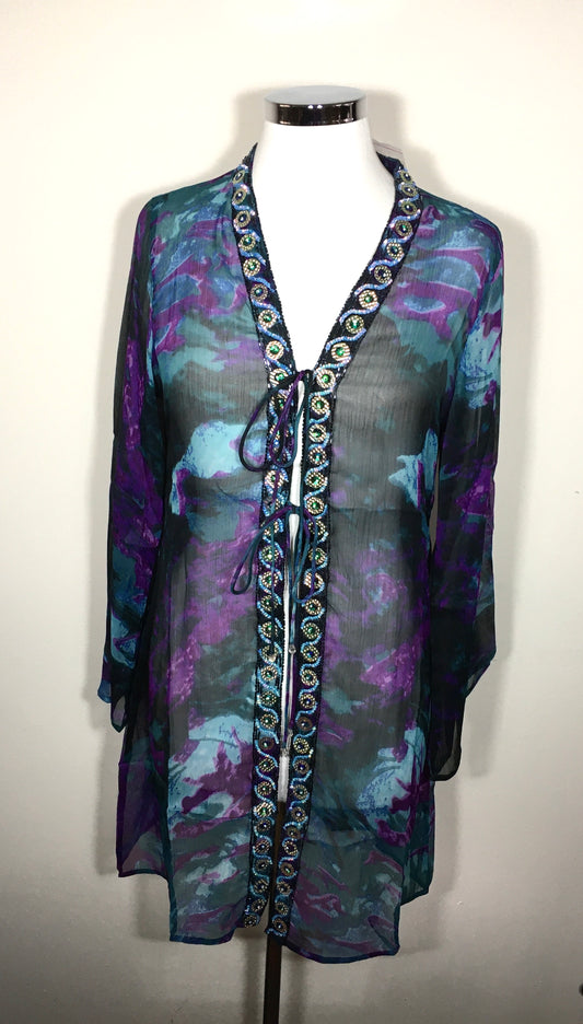 Long Sleeve Chiffon Jacket - Blue and Purple