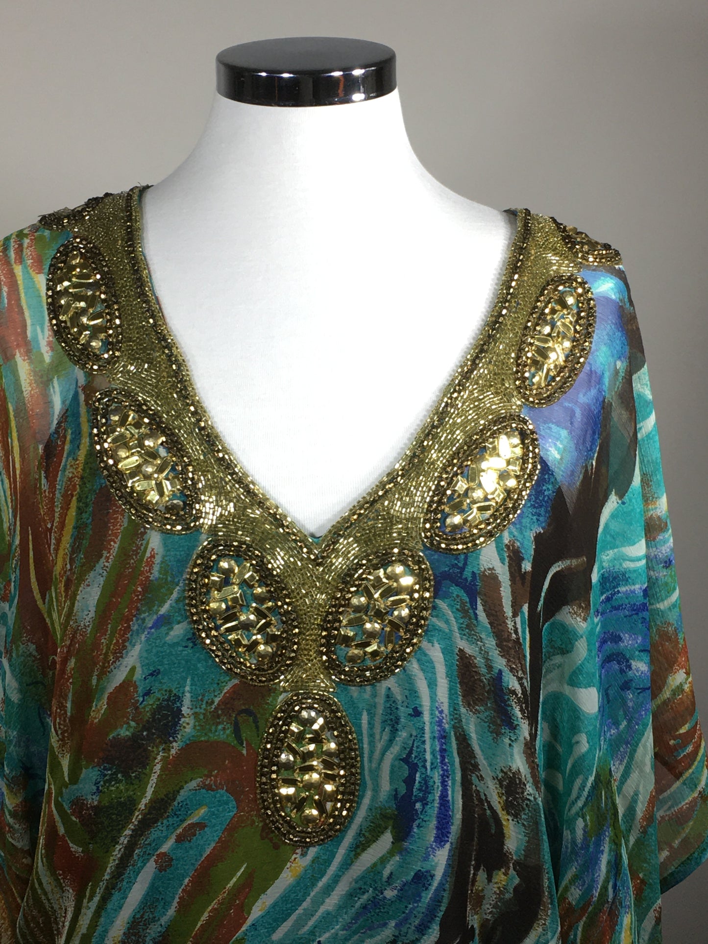 Blue and Gold Chiffon Top
